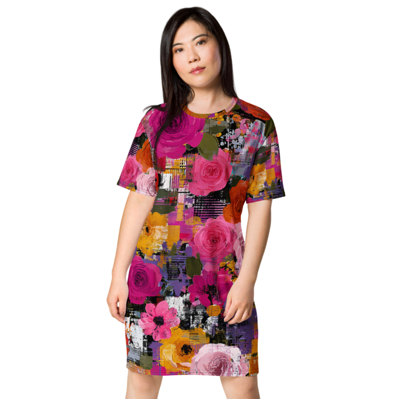Glitch Rose Full Bleed All-Over Print T-Shirt Dress
