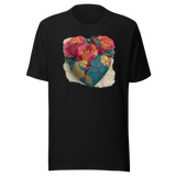 Bloom Wreck floral graphic tee, black Bella + Canvas 3001, front print