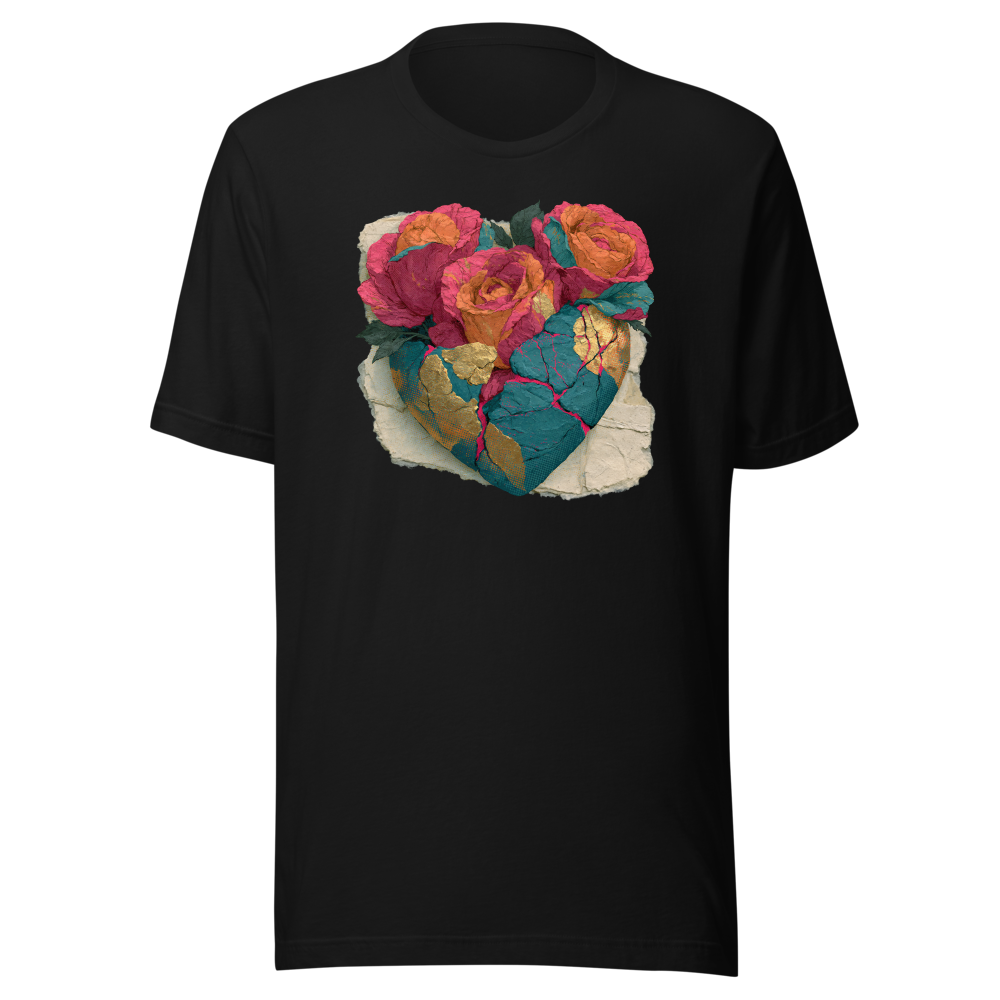 Bloom Wreck floral graphic tee, black Bella + Canvas 3001, front print