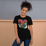 Bloom Wreck floral graphic tee, black Bella + Canvas 3001, front print