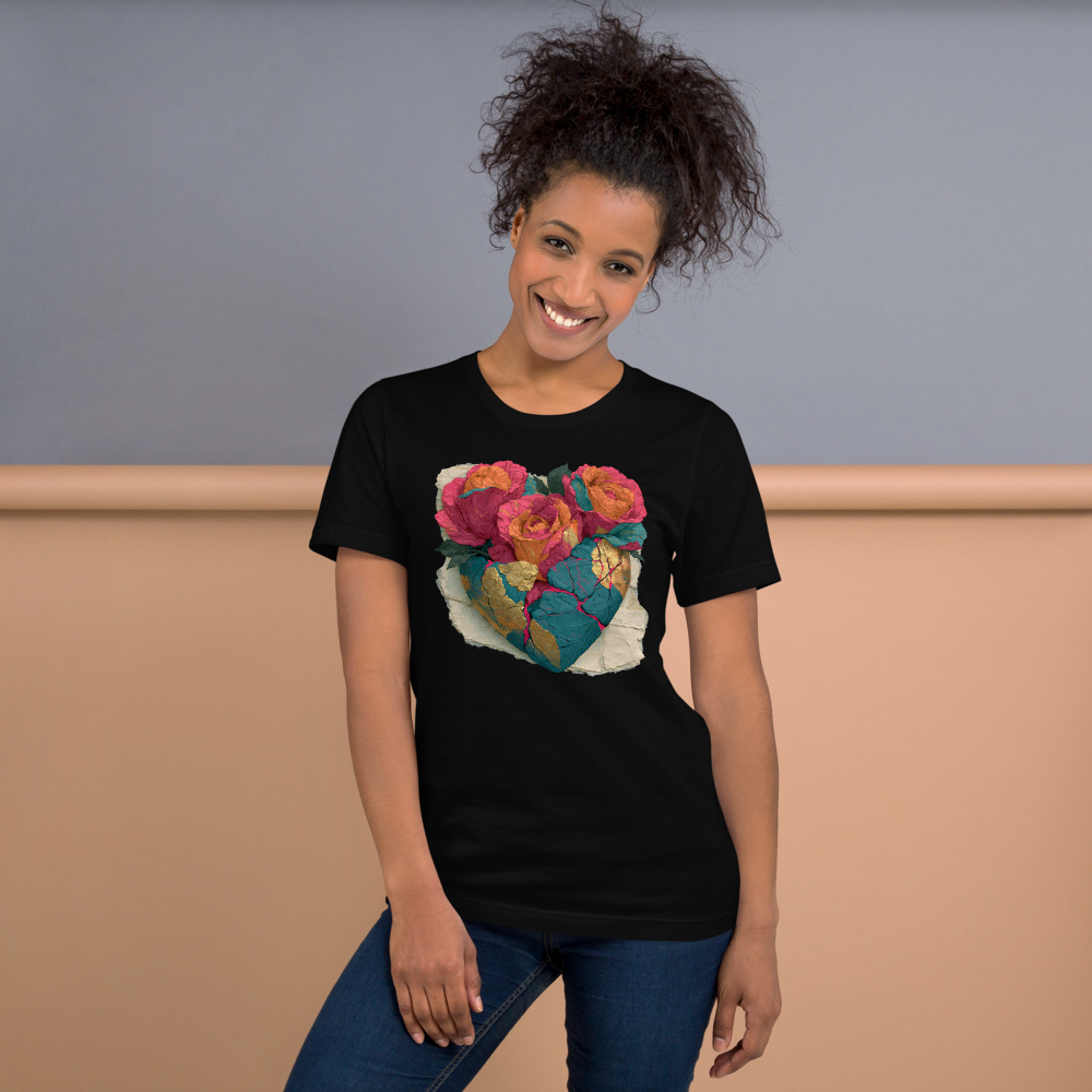 Bloom Wreck floral graphic tee, black Bella + Canvas 3001, front print