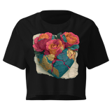 Bloom Wreck floral crop tee, black AS Colour 4062, front print